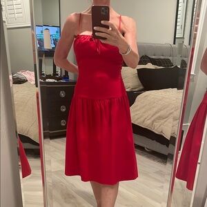 Reformation Drop Waist Poplin Cherry Red Midi Dress Size 4